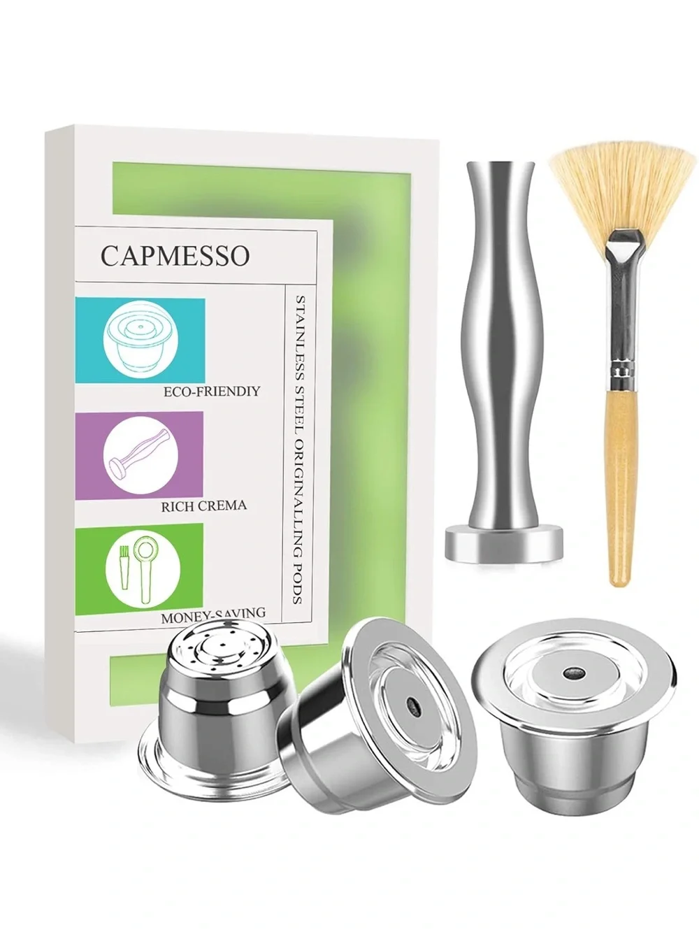 CAPMESSO Reusable Coffee Capsules Refillable Pod Stainless Steel Nespresso